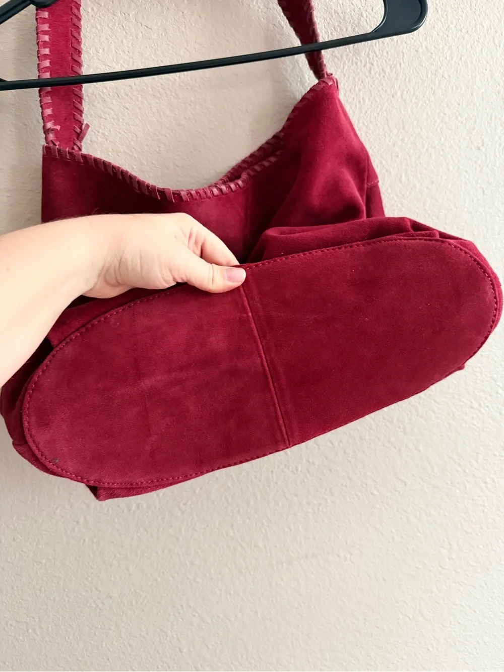 TJ Max Burgundy Suede Shoulder Tote Bag